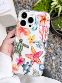 1pc 1pc Ocean Elements Starfish, Sea Turtle, Jellyfish, Hibiscus, Coral, Dolphin Pattern Anti-Slip Transparent Airbag Phone Case Suitable For  11/12/13/14/15/16 Pro Max Accsesories Summer  17 Pro Max Case  17 Case  17 Pro Case  17 Plus Case Clear Phone Case  15 Case  16 Case  16 Plus Case Phone Cases  Case - 1pc - 查看 3