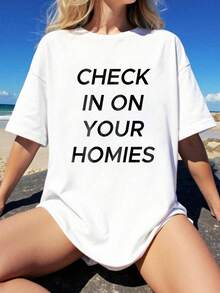 100% Cotton Unisex 1pcs - Check In On Your Homies Funny Quote T-Shirt - Women Graphic T Shirts, Casual Short Sleeve T-Shirt For All Seasons, Women'S Clothing 230g - White - View 6