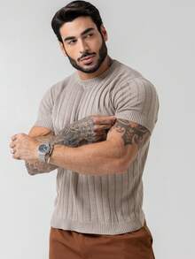 TRICOT DE LUXO Men's Lightweight Textured Knit T-Shirt, High Quality, Spring, Summer, Autumn, Premium Quality - Beige - View 9