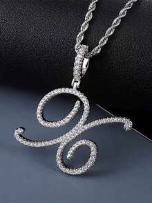 1pc Fashion Exaggerated Sparkling Cubic Zirconia Cursive Letter A-Z Gold & Sliver Necklace, Women Jewelry For Daily Wear - Multicolor - View 5