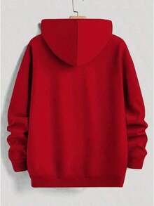 1pc Cute Versatile Bow Pattern Women's Long Sleeve Pocket Casual Hoodie 270 Grams, (50% Cotton+50% Polyester Fiber) - 紅色 - 查看 3