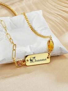 Customized Minimalist Fashion Personalized Small Nameplate Rhinestone Pendant Laser Engraved English Letter Name Customized Necklace - Multicolor - View 2