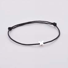 HuooNew 1pc Minimalist 925 Sterling Silver Star Shaped Black Braided Adjustable Length Bracelet, Suitable For Daily Wear - Black - View 1