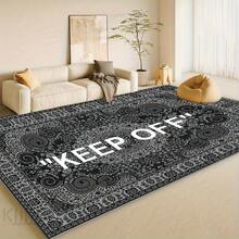 Keep Off Pattern Design Rug Washable Crystal Velvet Area Rug, Non-Slip Large Carpet, Ultra Soft Non-Shedding Retro Rug, Low Pile For Living Room Bedroom Kitchen Entryway, Not Waterproof Soft Texture , Home Decor Gift, Holiday Print Mat - 1PC - View 3