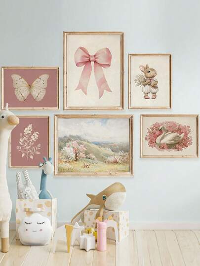 1pc Canvas Wall Art Pink-Toned Children's Room Artwork Framed Nursery Wall Art, Perfectly Suited For Playroom Decor, Nursery Decor, Kindergarten Decor, Boys' Bedroom Decor, Girls' Bedroom Decor, And Children's Room Decor.