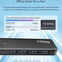 Lenovo 联想ThinkPad LC04 Type-C扩展坞，USB 3.0集线器4端口分线器，USB-C扩展适配器，USB延长线，笔记本电脑扩展坞 - 黑色 - 查看 5