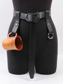 1 Set Faux Leather Retro Brown Belt With Double-Ring Skirt Clips & Cup Holder For Renaissance Outfits Viking Faire LARP Festivals Outfit Cosplay Props - 3PCS - View 5