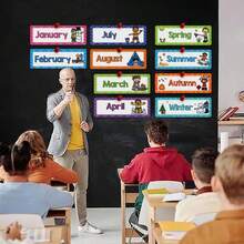 8pcs/16pcs English Words Of Weekdays, Months, Seasons, Weather Educational Cards, Classroom Decor - Multicolor - View 6