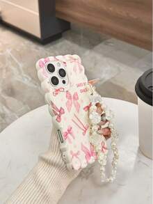 Pink Bow Tie Cream Swirl Wave Edge Beige Detachable Bracelet Charm Fashionable Minimalist Thick Shockproof Phone Protective Case Suitable Compatible With Iphone 17/17 Pro, 15 Pro Max, 16/16 Pro/16 Pro Max, 16 Plus, 15 XR, 7/8, 15 Pro Max, 12 Pro Max, 13 Pro Max, 14 Pro Max, 13, 14, 11, 12, 14, Phones - Multicolor - View 5