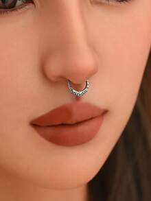 1 pieza Aro de nariz de malla con calavera punk, joyería de piercing de nariz de acero inoxidable de aro cerrado para hombres y mujeres - Plateado - Ver 5