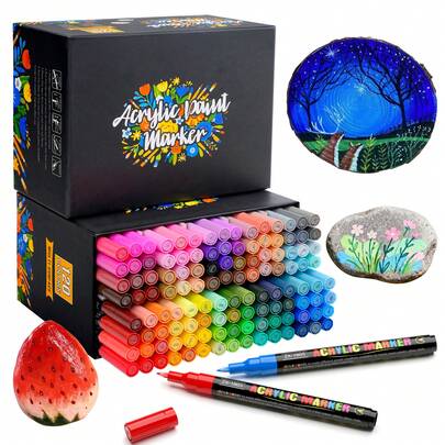 120/72/36 Colors Acrylic Marker Pen Set, Quick-Drying Fade-Resistant Colored Markers, Suitable For Painting, Illustration, Crafts, Coloring Books, And Other DIY Projects On Paper, Fabric, Wood, Stone, Plastic, Glass, Ceramic, Pumpkin, Metal, Great For Easter, Thanksgiving, Halloween, Christmas Gifts