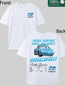 Disney-Fresh And Playful Style | Racing Mobilization Sally Carrera Men's T-Shirt Soft And Skin Friendly Loose Fit Daily Versatile Top - White - View 3