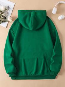 Women's Casual Funny Slogan Graphic Round Neck Long Sleeve Hoodie, Suitable For Spring, Autumn And Winter, Valentine's Day/Back To School Outfit - Green - View 2