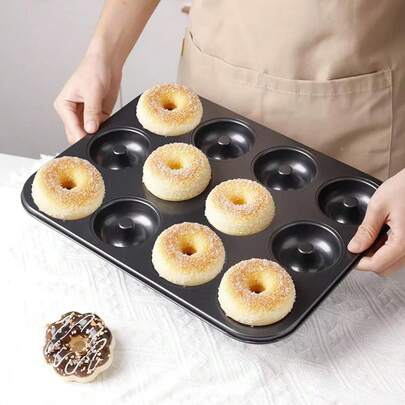 12-Cavity Nonstick Donut Pan - Mini Carbon Steel Doughnut BaFKing Mold For Donuts, Bagels, Muffins, Cookies & Biscuits - Easy Release Cake Bakeware Kit, Perfect For Homemade Treats