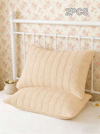 2개 순색 체크 무늬 던지기 베개 커버, 방수 퀼트 장식 베개 커버 특징, 소파, 침대, 침실, 사무실 및 호텔에 적합, 모든 계절에 적합