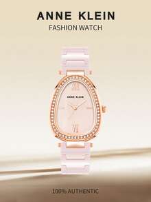 Anne Klein Đồng hồ nữ dây đeo gốm đen mỏng, mặt số đen bóng hình bầu dục đính pha lê, đồng hồ đeo tay thanh lịch dành cho nữ với dây đeo có thể điều chỉnh. - Hồng - Xem 1