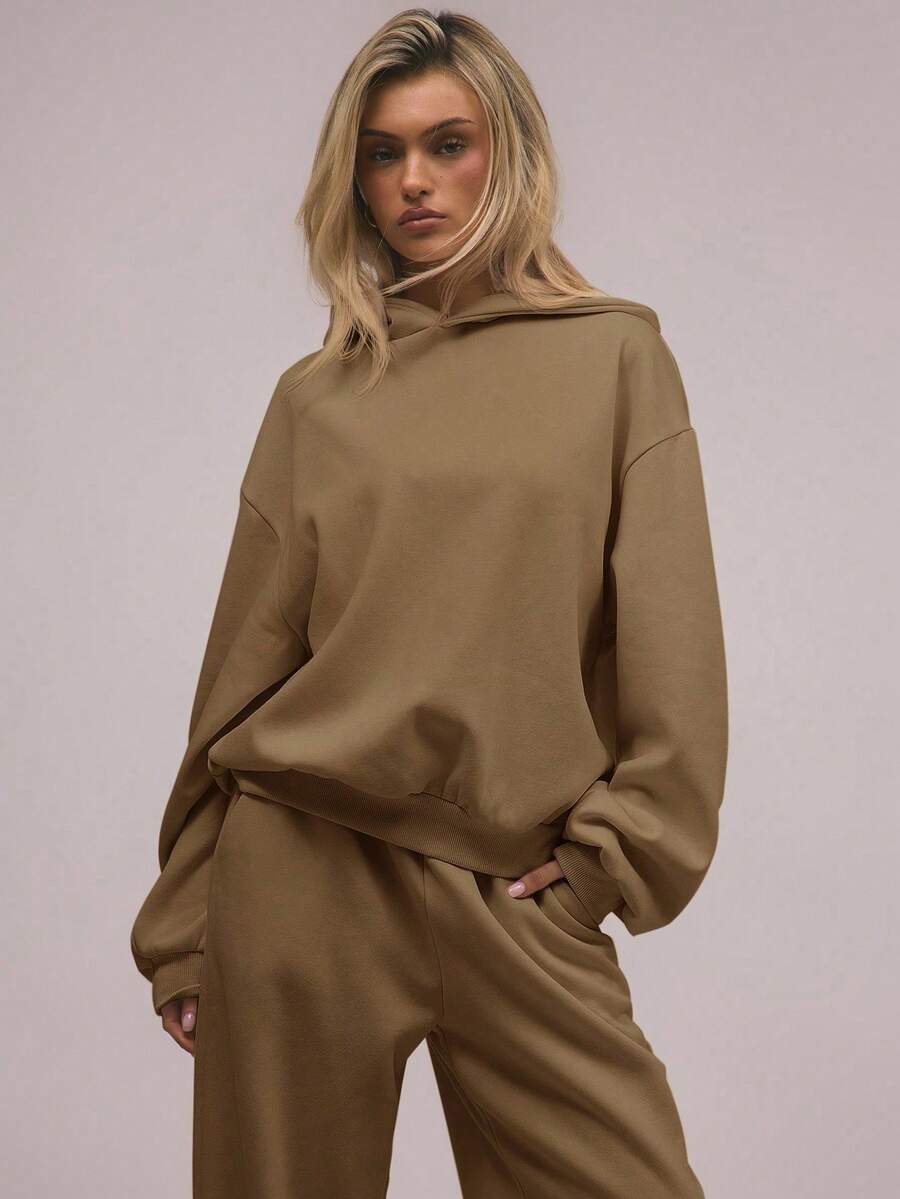 Women's Oversized Hooded 2 Piece Tracksuit Casual Loose Fit Hoodie And Wide Leg Pants Set Women's Casual Oversized 2 Piece Hooded Tracksuit Loose Fit Hoodie And Wide Leg Pants Loungewear Fall Winter Essential: Oversized Hoodie Tracksuit For Women 2 Piece Casual Loose Fit Outfit - Cà phê nâu - Xem 1