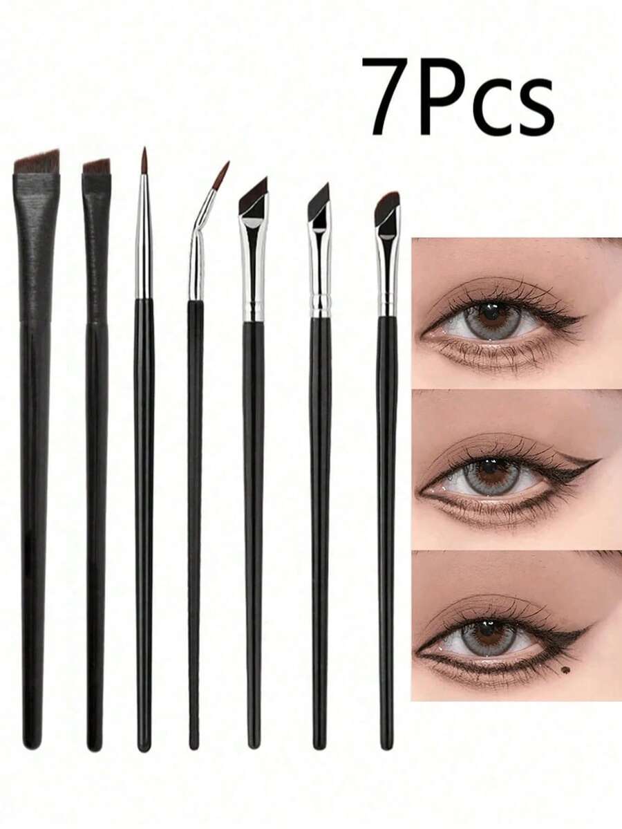 [3/5/7 piezas] Set de brochas de delineador de ojos anguladas, brochas profesionales anguladas para delineador de ojos y cejas, brochas de maquillaje ultra finas y arqueadas de precisión, cerdas sintéticas suaves, adecuadas para principiantes, regalo perfecto, ideal para maquillaje natural, maquillaje de ojos de gato y maquillaje suave, kit de herramientas de maquillaje esenciales para viajes, accesorios de salón de grado, brochas verdes/negras de alta gama, regalos - Negro - Ver 1