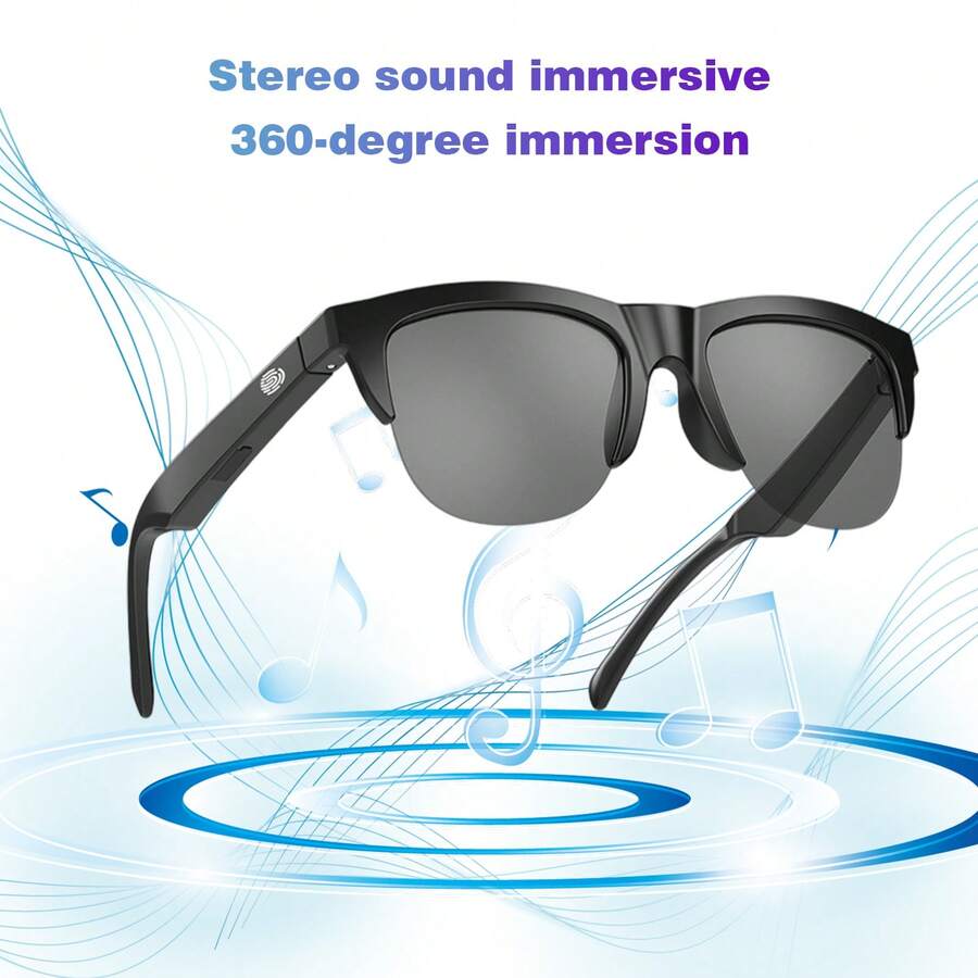 2026 Wireless Smart Glasses, Touch Operation, Built-In Microphone, HD Audio, Wireless Connection, Rechargeable Battery, Suitable For Office, Outdoor, Sports, Driving, Music Playback, Hands-Free Calling - Ideal Holiday Gift! - Black - View 1