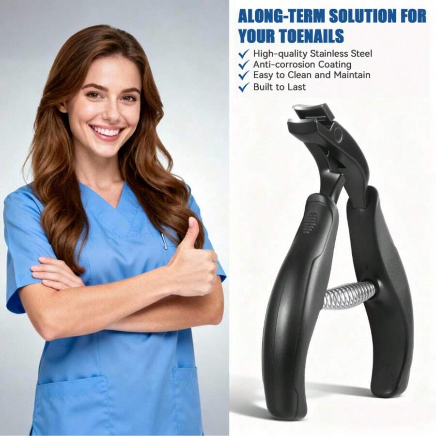 1pc Black Stainless Steel Thick Nail Clipper, Ergonomic Handle Design, Effortless & Anti-Slip, Slanted Blade To Prevent Water Splash, Sharp & Durable - Black - View 1