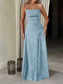 Unadoll 女士性感优雅夏季连衣裙，配有抽绳腰带和露背设计，采用提花面料制成，适合度假、海滩、约会、返校、婚礼、派对和其他场合。 - 藍色 - 查看 6