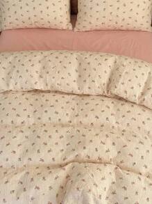 Joivida 3 件套 100% 涤纶清新条纹和碎花床上用品套装，2 个枕套 + 1 个羽绒被套（无床单） - 彩色 - 查看 1