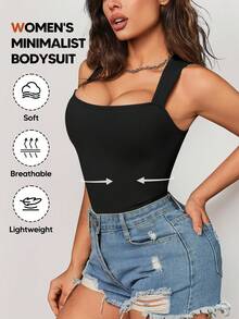 Body de mujer con top corto acanalado y sexy - Negro - Ver 4