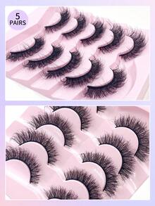 ENCHUW 5 Pairs 3D Fake Eyelashes Natural Lashes Natural Look Short False Eyelashes Pack Reusable False Lashes Soft Wispy Lashes Fluffy Eye Lashes - Black - View 3