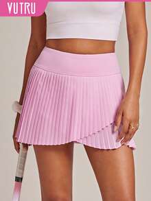 VUTRU 二合一分体式防闪光运动裙，带口袋，百褶裙，网球裙，高尔夫裙 - 粉色 - 查看 3