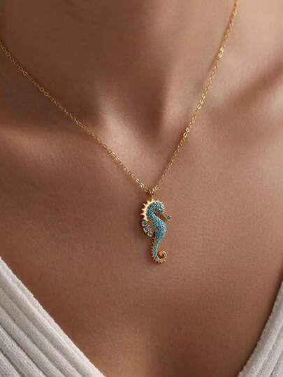 1 Pc Beachy Style Minimalist Seahorse Pendant Necklace For Summer,Ocean Themed Dainty Jewelry For Everyday Wear
