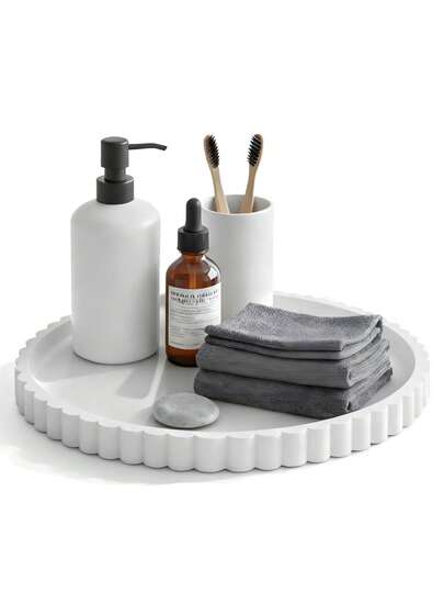 Bathroom Vanity Cosmetic Organizer With A Round Silicone Tray, Perfect For Storing Cosmetics, Jewelry, Candles, Soap Dispensers, Modern Bathroom Decorations, Coffee Table Decorations, Perfume And Plant Display Trays.
