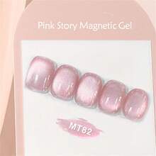 Mtssii 1pc 7ml Pink Story Cat Eye Gel Nail Polish, Glass Beads Effect Cat Magnetic Gel Polish , Semi Permanent Soak Off UV Gel Varnish For Valentines Nails, Manicure Nail Art DIY For Home And Salon Nail Supplies - 粉色 - 查看 3