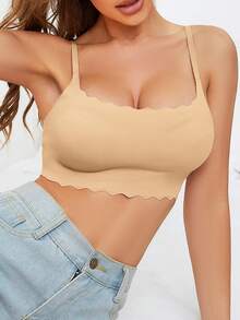 1 pieza Sujetador sin costuras, con efecto de elevación, invisible, inalámbrico con relleno - Caqui - Ver 6