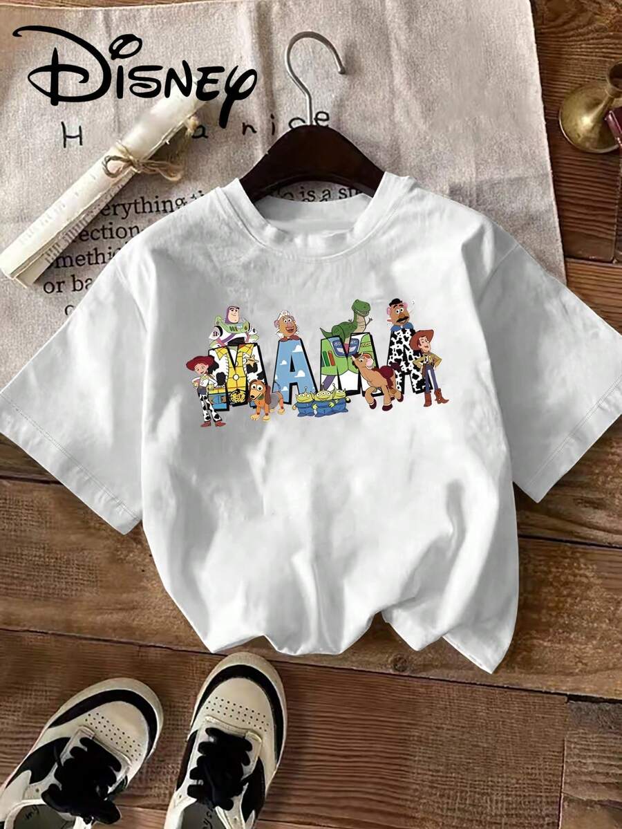 Genuine Disney Has Authorized MAMMA And Rocket Prints Composed Of Cartoon Characters Of Toy Story-Short-Sleeved Cotton T-Shirt, Round Neck Design, Machine Washable, Comfortable And Casual Wear, Men's And Women's T-Shirts. - trắng - Xem 1