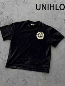 Disney UNIHLO   Toy Athlete In Chief  Printed Summer Heavyweight Retro Washed Street Fashion Casual T-Shirt - 黑色 - 查看 4