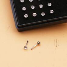 24pcs 3mm White Rhinestone Stainless Steel Nose Studs/Rings For Women - White Rhinestones - View 2
