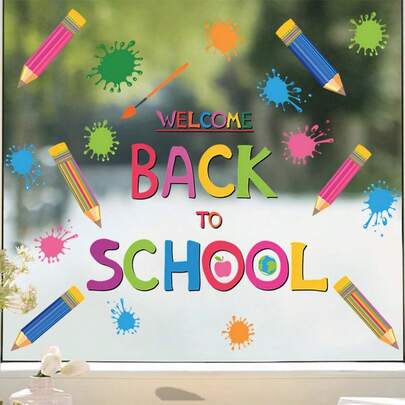 Sunshine Rainbow Back-To-School Window Sticker, With Colorful Pencil And Text Design, Home Decor, Artwork, Suitable For Indoor, Windows, Porch, Glass, Mirror Decoration, Accent Wall Decor, Home Decoration, Single Use