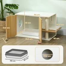 PawHut 3-In-1 Cat Litter Box Nesting Table Cat Litter Box With Doors Cushion Scratching Post And Play Center For Living Room Bedroom 94x48x50.5 Cm Oak And White - 白色 - 查看 7