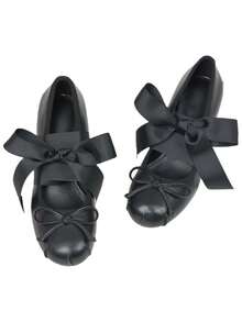 Women's Fashion Lolita Ballerina Style Shoes Square Toe High Heels Cross Strap Mary Jane French Girl Satin Bow Solid Color Fashion Y2K Outdoor Shoes - màu đen - Xem 7