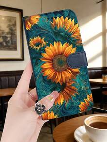 Vibrant Sunflower Art Floral Design, Premium Durable Flip Wallet Phone Case, Compatible With IPhone 16,15,14,13,12 Pro Max,11, With Foldable Stand And Credit Card Slots, Water-Resistant, Shockproof, Drop-Proof, Scratch-Resistant, Full Coverage Protection, Compatible With IPhone 17/17 Pro/17 Pro Max/17 Air. - Blue - View 3