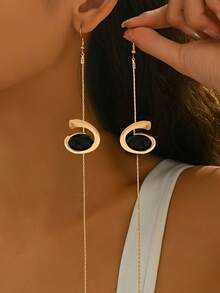 1对新款创意蜗牛逗号形流苏耳环，简约百搭长款垂坠耳环，适合休闲街头风穿搭 - 金黃色 - 查看 2