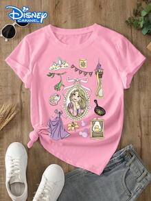 Disney Lady's T-Shirt, Featuring A Creative Cartoon Pattern Of Disney's Princess Lea, A Summer-Style Women's Round-Neck T-Shirt. The Fabric Is Soft, Comfortable And Breathable, Suitable For Daily Wear, Going Shopping, Traveling, Parties, And At Home. It Is Also Suitable As A Beautiful Gift. Every Lady Deserves To Own One. - 粉色 - 查看 1