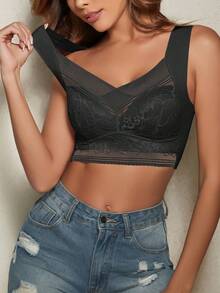 1pc Women Lace Bra, Seamless Wireless Padded Bra, Backless Tube Top Bra, Sexy Lingerie - Black - View 4