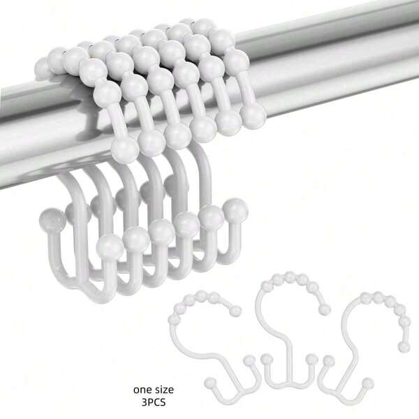 3PCS Shower Curtain Hooks, Bathroom Hooks, Curtain Hooks, Plastic Shower Curtain Hooks, Shower Curtain Hooks With Rollers Are Waterproof And Rust-Proof, Shower Curtain Hook Rings, Double Hook Shower Curtain Hooks, Shower Curtain Shower Hooks, Suitable For Bathrooms, Bedrooms, Kitchens, Terraces, Wardrobes, Etc.Durable, Waterproof, Rustproof, With Sliding Rod And Shower Curtain Hook.