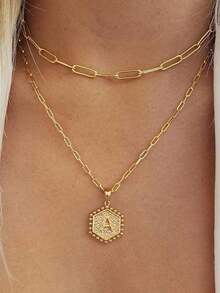 1 Stylish Layered A-Z 26 Letter Pendant Necklace, Women's Fashion Charm Jewelry - Gold - View 1