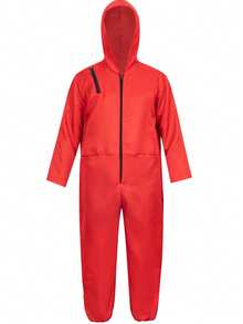 1pc Red Bank Robber Costume, Halloween Outfit, Cosplay Jumpsuit For Kids & Adults - Red - View 1