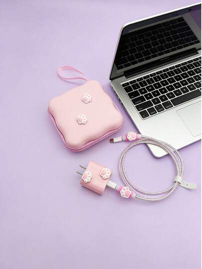 6 قطع/مجموعة حقيبة منظم كابلات على شكل بصمة قدم قطة وردية، حقيبة تخزين ناعمة وواقية من الصدمات، مثالية لتنظيم كابلات الشحن، مناسبة للطلاب وعشاق الجمالية، منظم مكتبي عملي