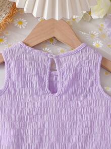 Baby Girls' Cute Solid Color Round Neck Sleeveless Ruffle Hem 3D Floral Top And Ruffle Hem Shorts 2 Piece Outfit, Suitable For Daily Outings In Spring/Summer - Purple - View 7