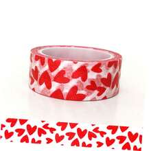 1 Roll Heart Pattern Washi Tape, Red & White Heart Design Washi Tape For Back To School Season - A - View 5