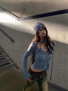 Sexy Sleeveless Knit Sweater, Slim Fit Layering Top For Women - Blue - View 4